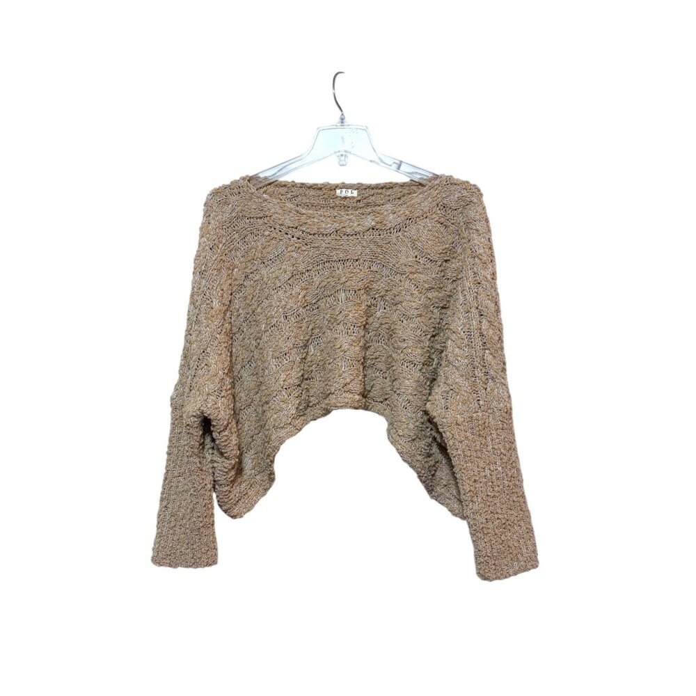 POL Crop Sweater L Boat Neck Oversize Lightweight Open Knit Minimalist Neutral - Picture 3 of 10